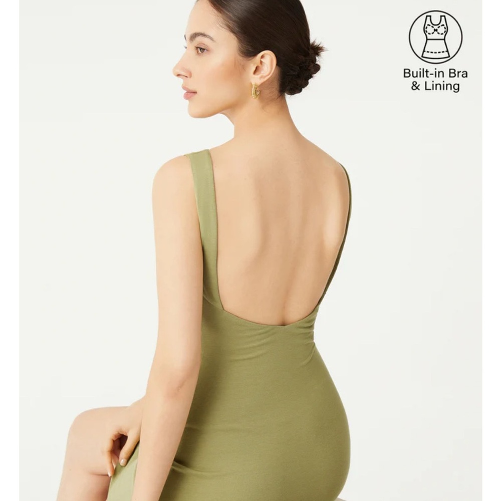 NWT OGL Cooling Open Back Bandless Brami Mini Dress - Olive Oil Size S